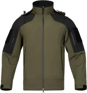 Men's Hooded Softshell Jacket Waterproof Tactical Rain Jackets Breathable Windbreaker with Fleece Lining