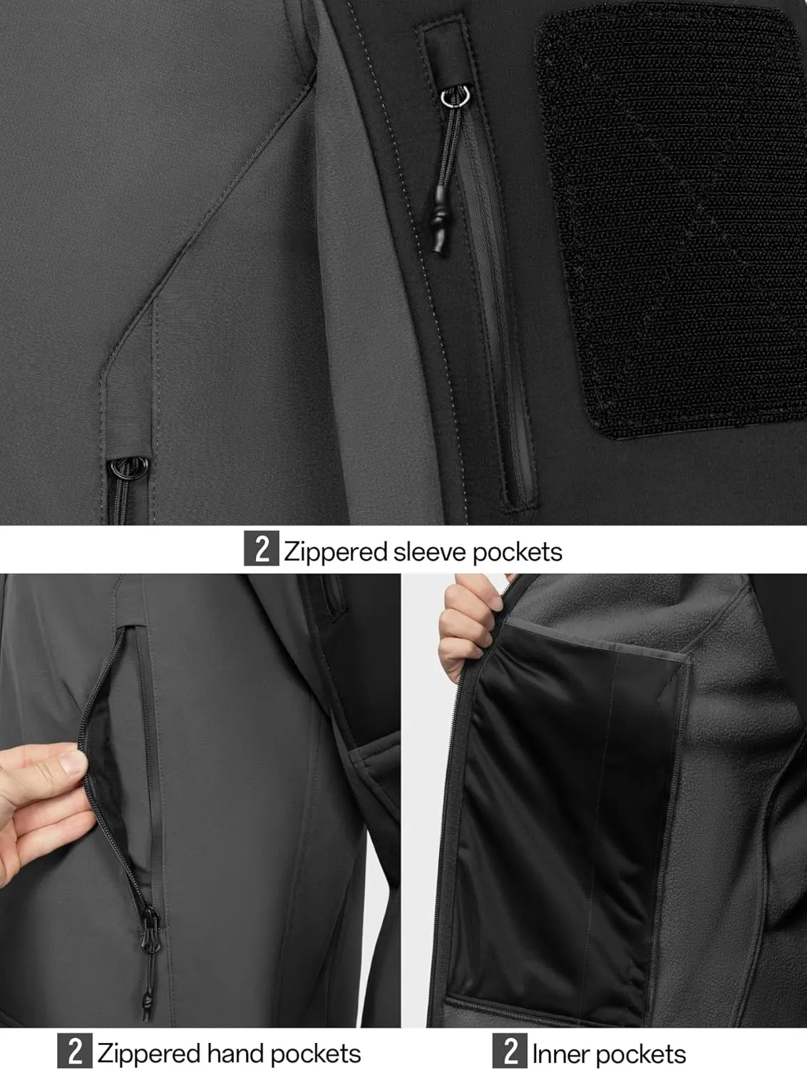 Men's Hooded Softshell Jacket Waterproof Tactical Rain Jackets Breathable Windbreaker with Fleece Lining