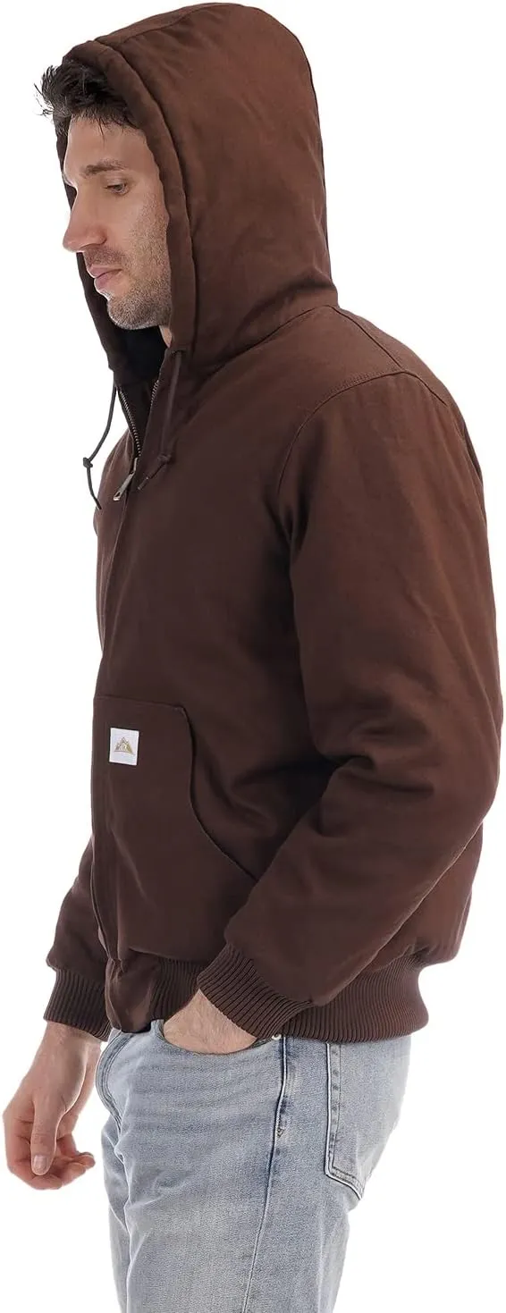 Men's Loose Fit Quilted Flannel Lined Workwear Waterproof Active Jacket Hooded Work Coat