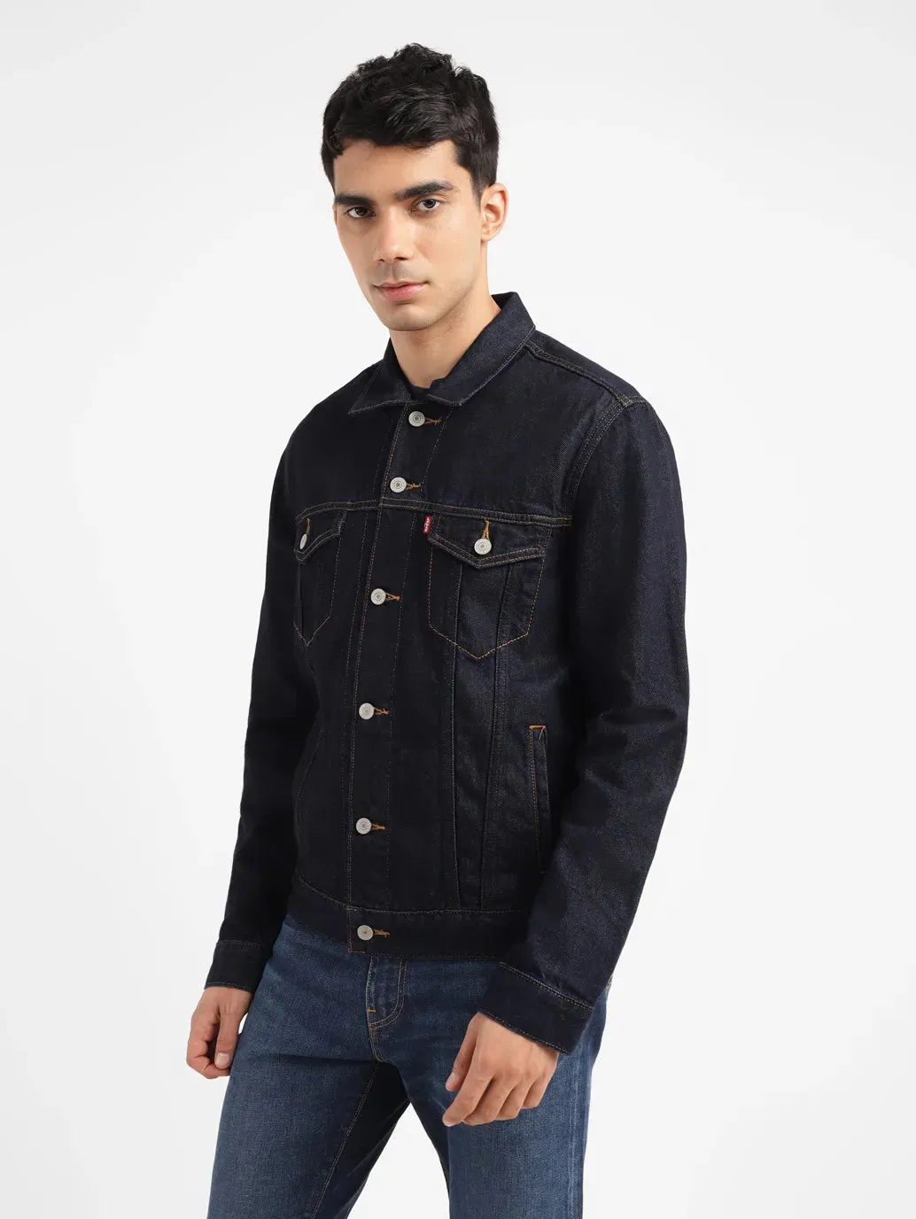 Men's Solid Indigo Spread Collar Jacket