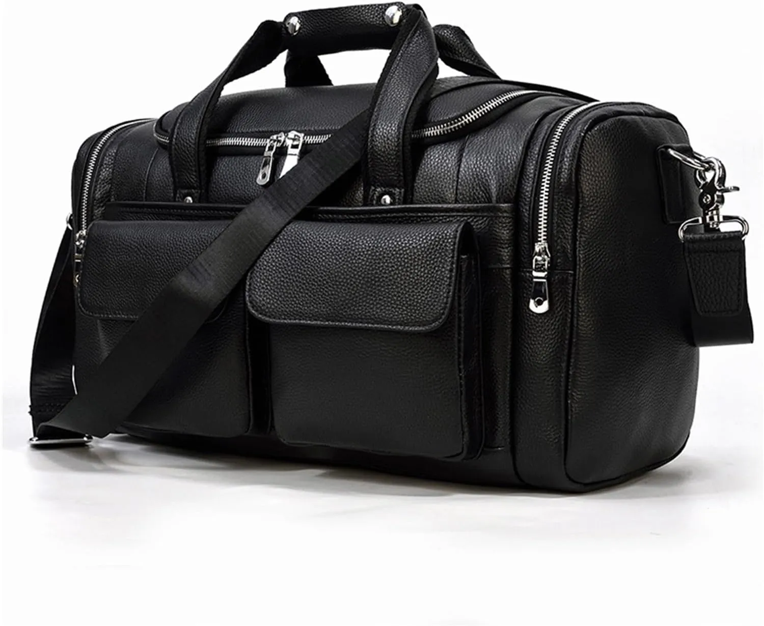 Men's Travel Bag Leather Cylinder Tote Cowhide Fashion Gym Bag Shoulder Crossbody Bag