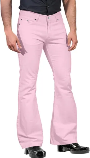 Men's Vintage Casual Flared Pants Classic Stretch Fit Button Bell Bottom Denim Jeans Skinny Straight Leg Trousers