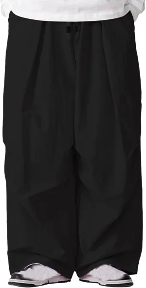 Mens Wide Leg Pants Plain Loose Fit Casual Pant Trendy Drawstring Waist Slacks Summer Fashion Trouser with Pocket
