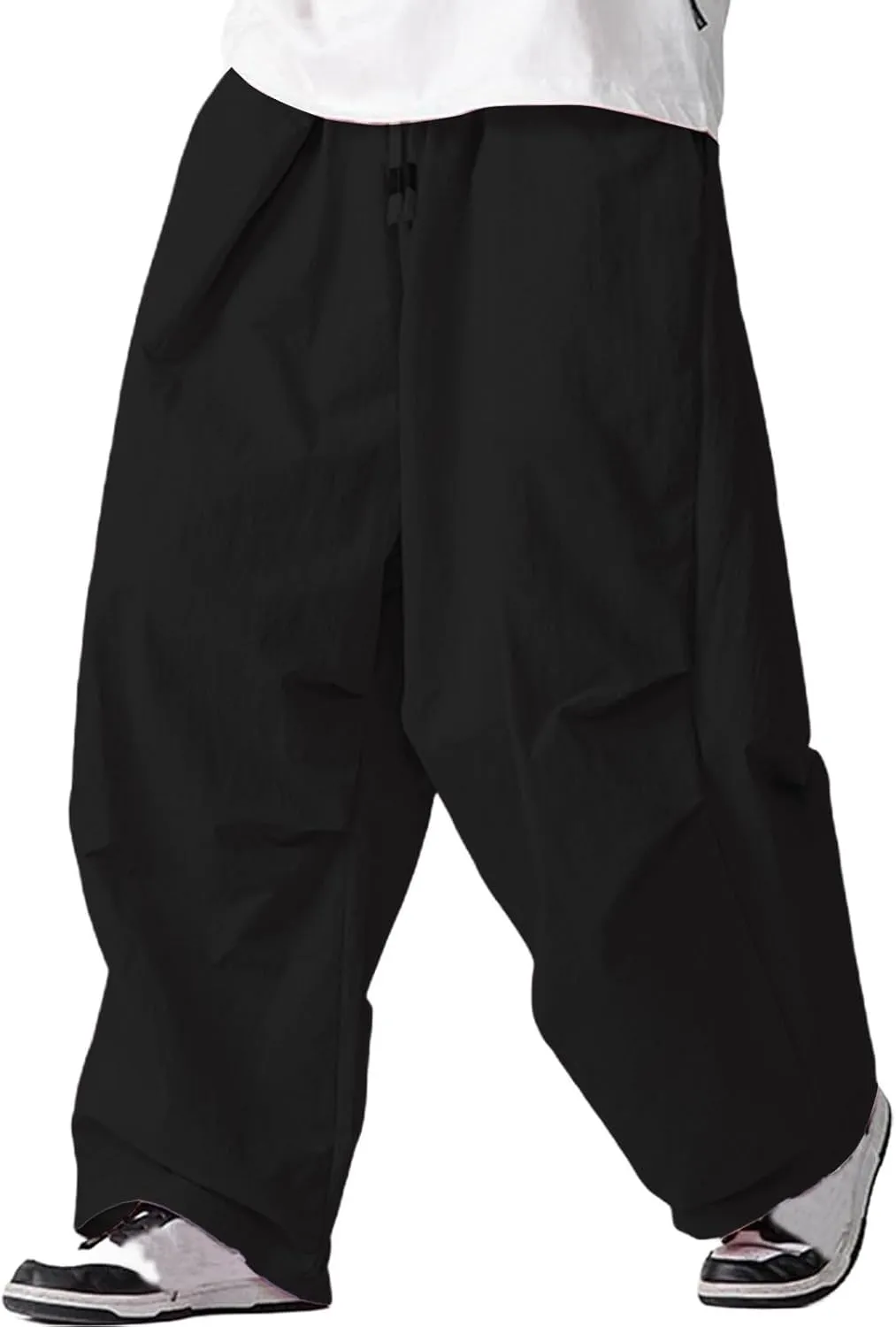 Mens Wide Leg Pants Plain Loose Fit Casual Pant Trendy Drawstring Waist Slacks Summer Fashion Trouser with Pocket