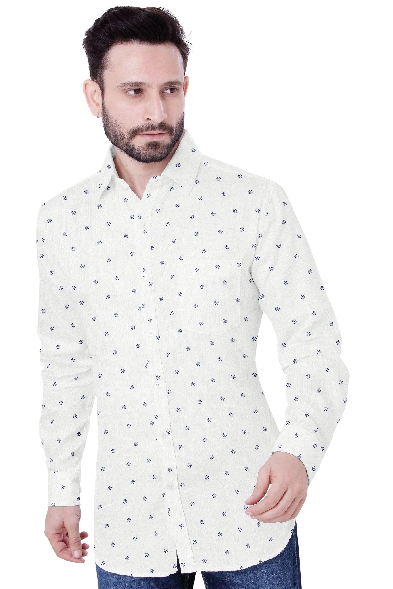 Modern White Print Cotton Shirt