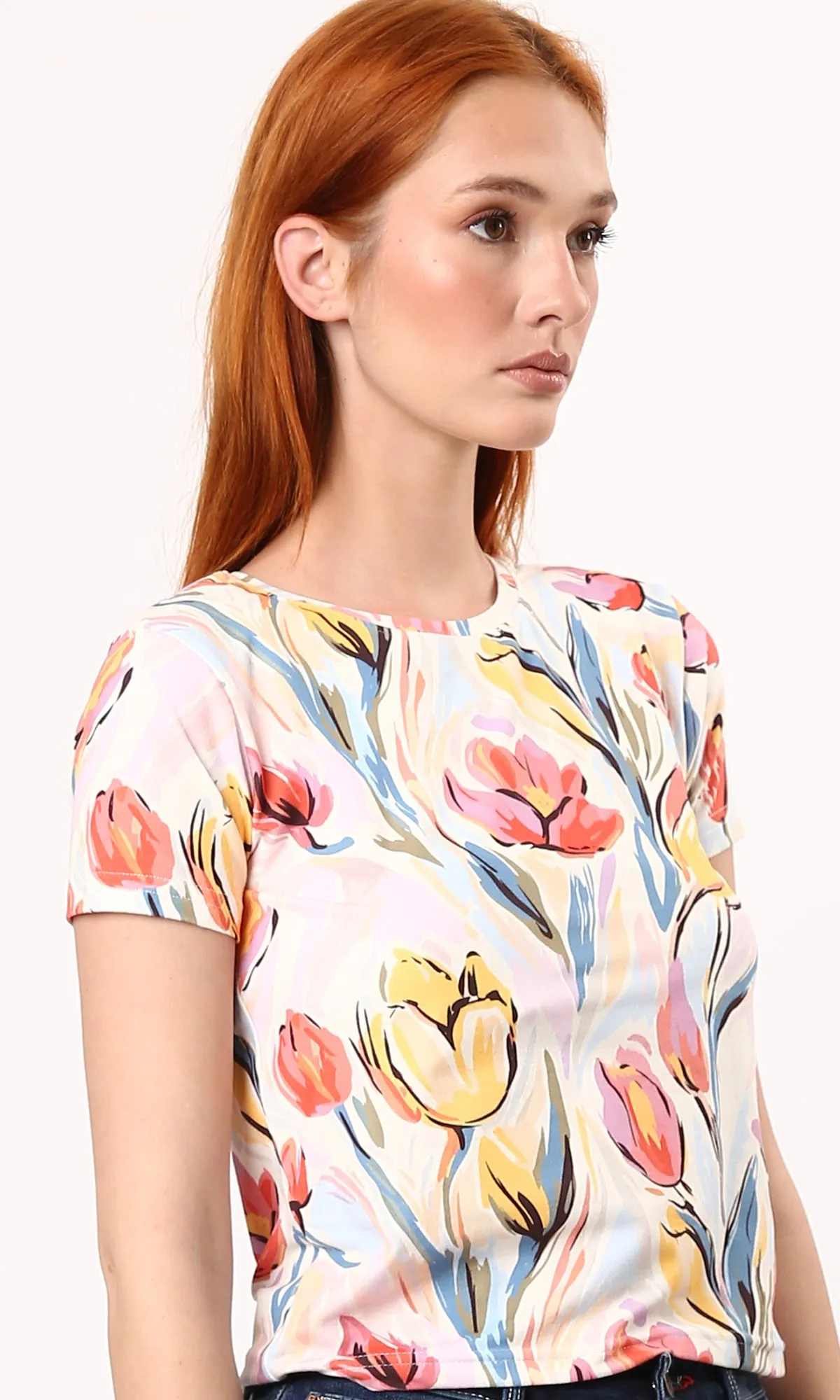 O182826 Colorful Flowers Shorts Sleeves Summer Tee - Multicolour