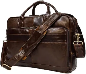 PTEXTU Men's Leather Briefcase Retro Business Tote Cowhide Shoulder Crossbody Bag Computer Bag Commuter Bag