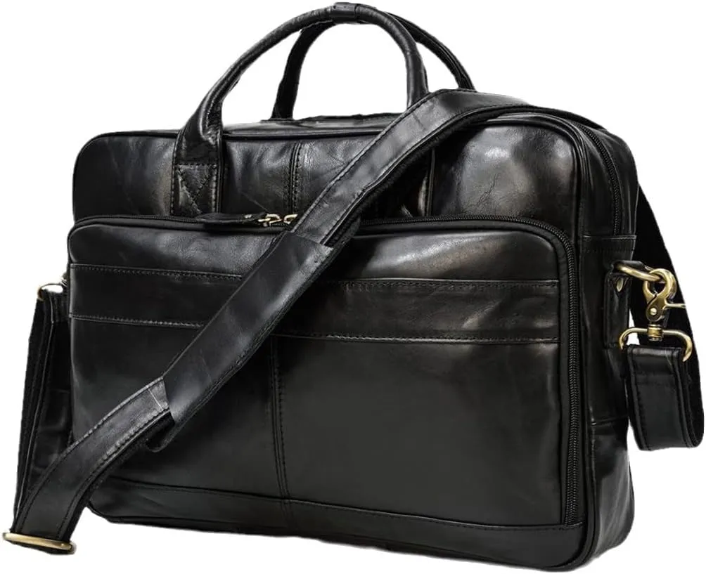 Retro Laptop Briefcase Bag Genuine Leather Handbags Casual 15.6'' Bag Daily Working Tote