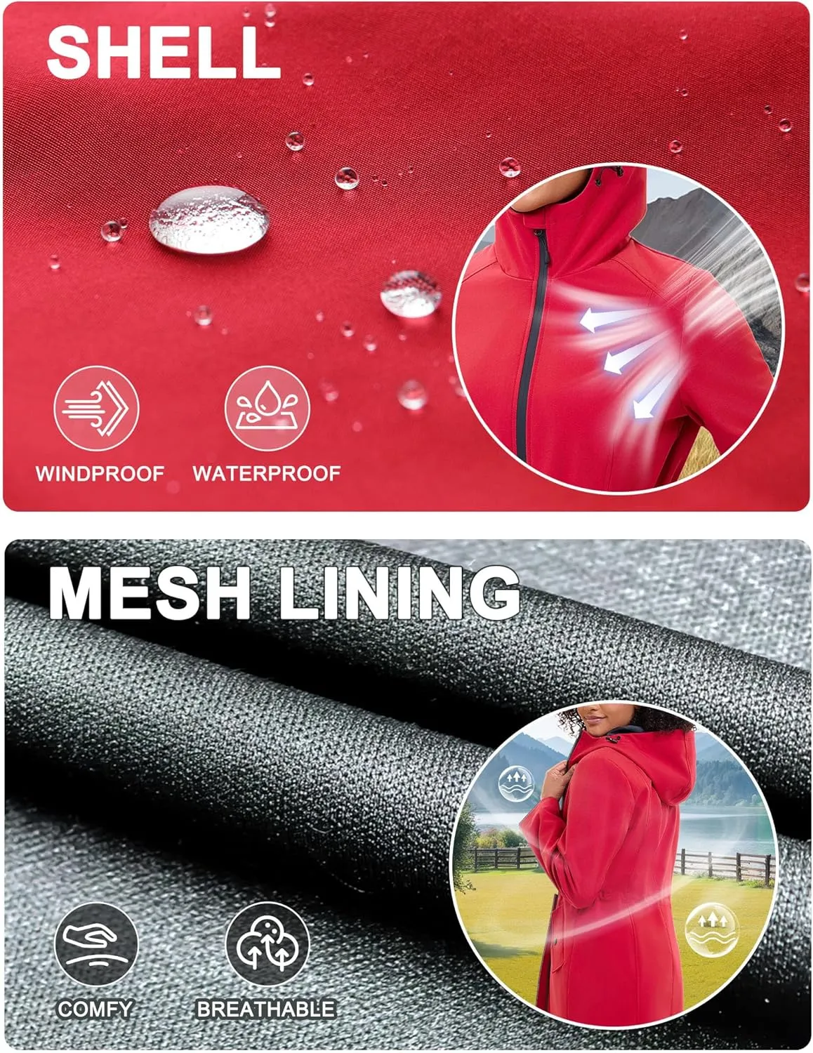 ROYAL MATRIX Women's Waterproof Rain Jacket Lightweight Hooded Breathable Windbreaker Softshell Jacket