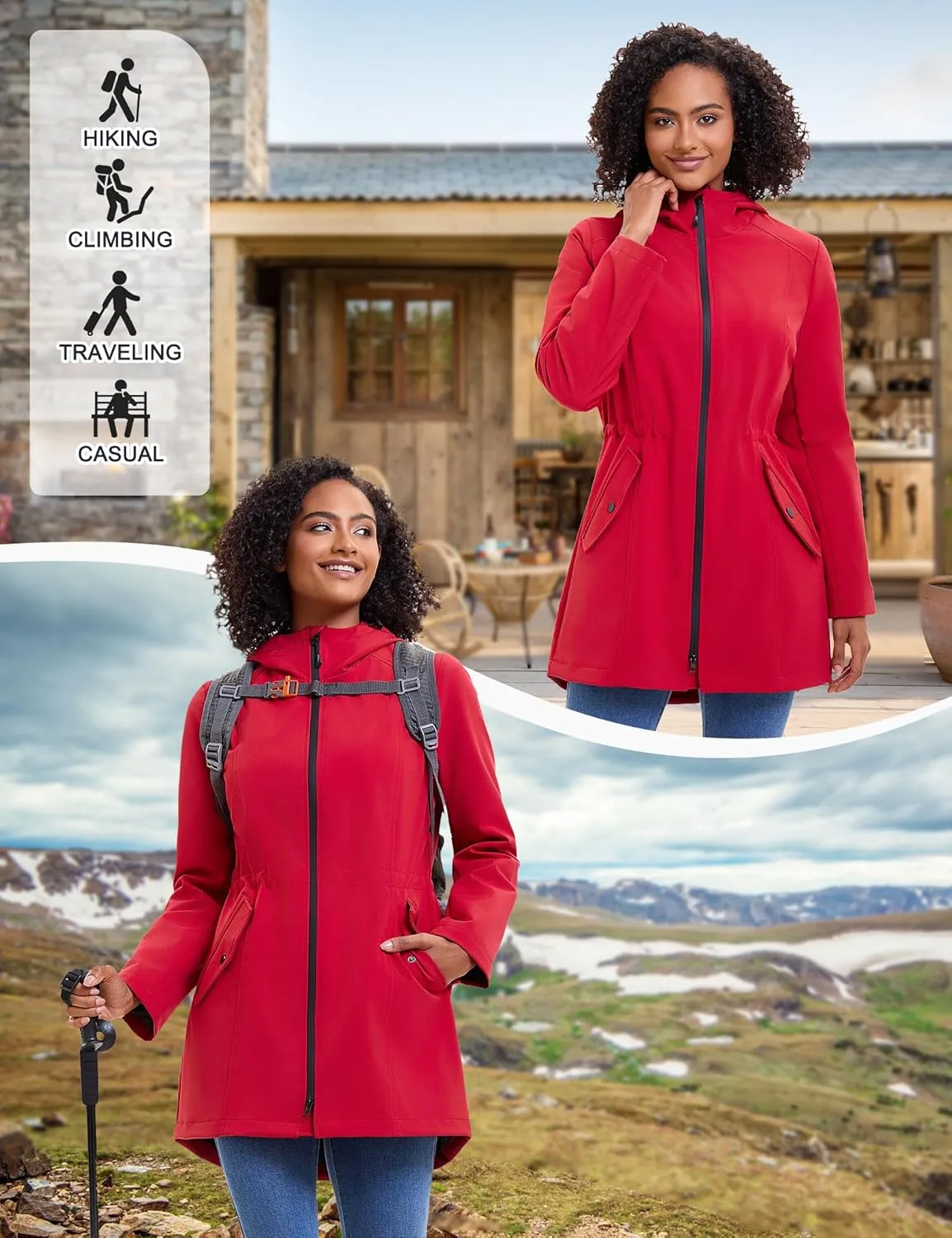ROYAL MATRIX Women's Waterproof Rain Jacket Lightweight Hooded Breathable Windbreaker Softshell Jacket