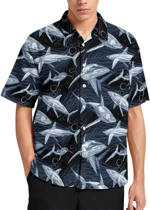 Shark Pattern Aloha Hawaiian Shirt Men Short Sleeve Casual Tropical Beach Shirt Quick Dry,