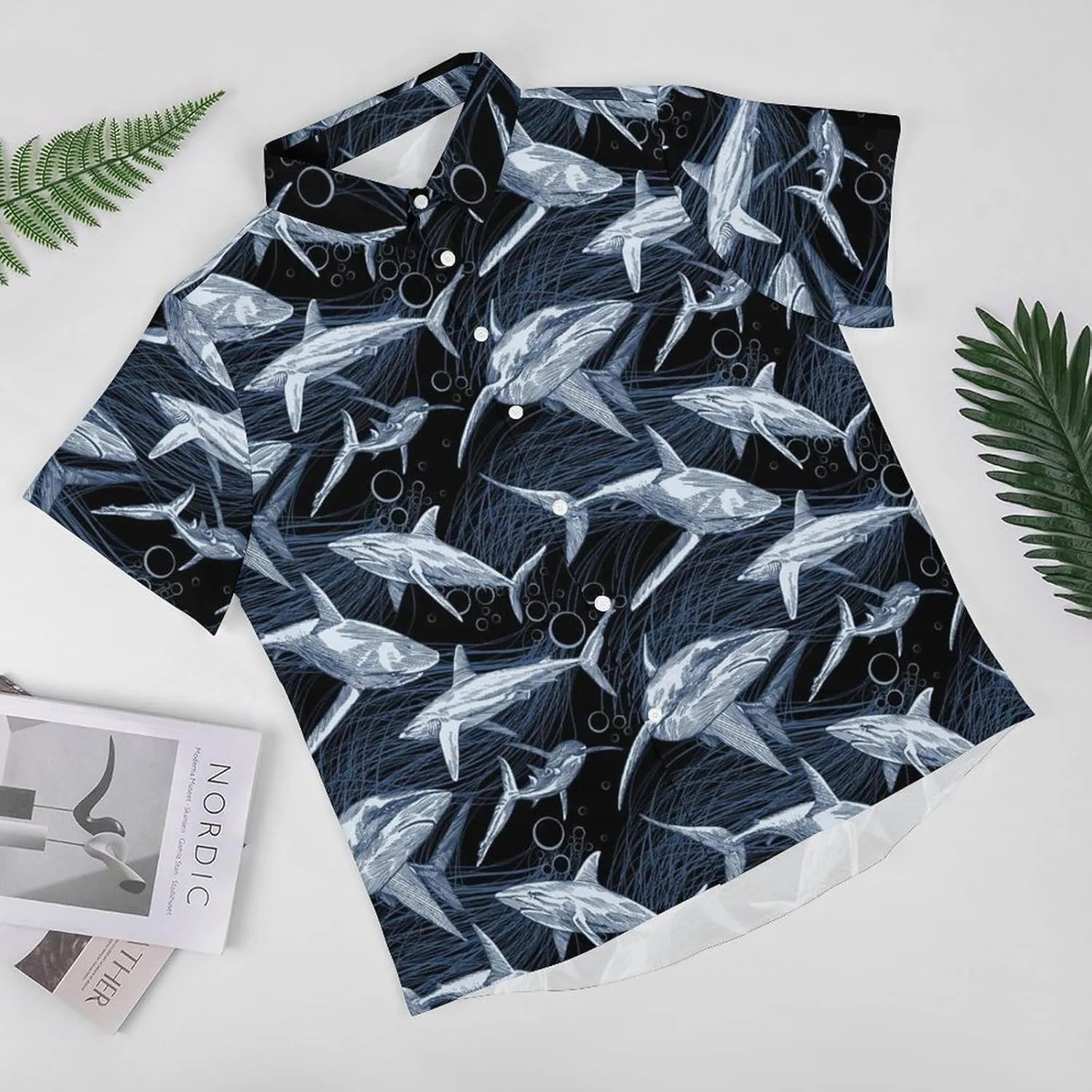 Shark Pattern Aloha Hawaiian Shirt Men Short Sleeve Casual Tropical Beach Shirt Quick Dry,