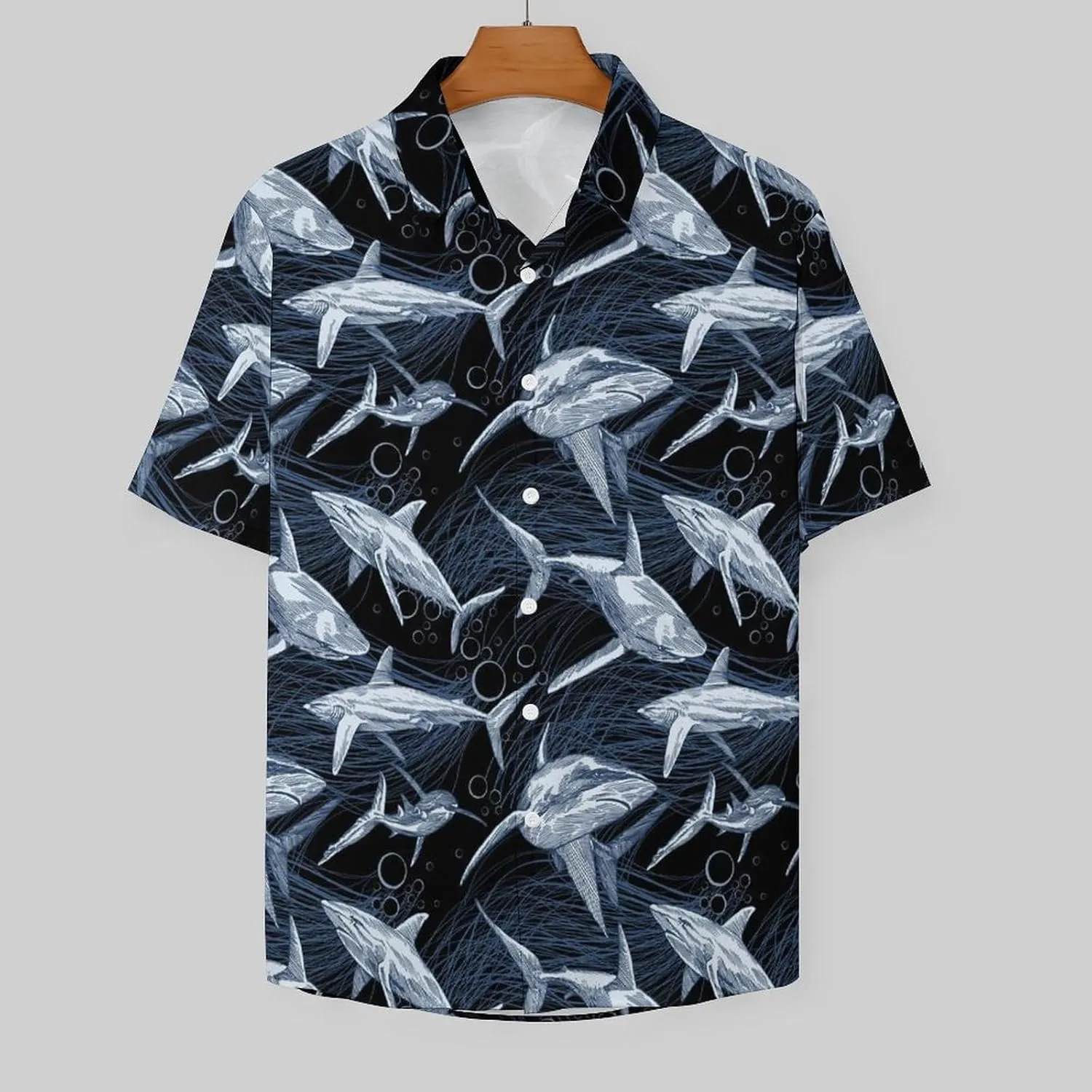 Shark Pattern Aloha Hawaiian Shirt Men Short Sleeve Casual Tropical Beach Shirt Quick Dry,
