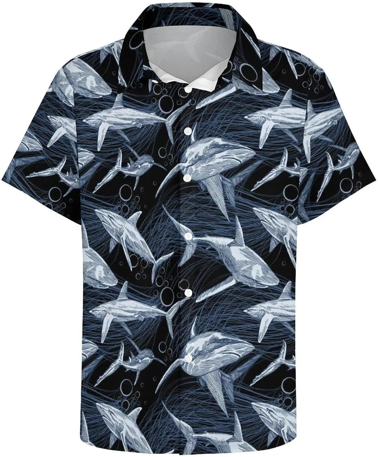 Shark Pattern Aloha Hawaiian Shirt Men Short Sleeve Casual Tropical Beach Shirt Quick Dry,
