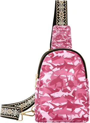 Shark Small Sling Bag for Women,Leather Fanny Pack,Crossbody Waist Bag With Adjustable Guitar Strap