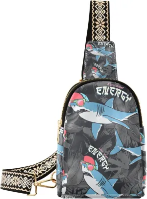 Shark Small Sling Bag for Women,Leather Fanny Pack,Crossbody Waist Bag With Adjustable Guitar Strap