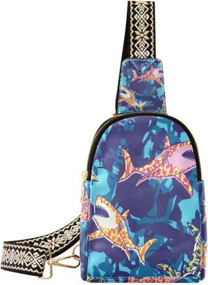 Shark Small Sling Bag for Women,Leather Fanny Pack,Crossbody Waist Bag With Adjustable Guitar Strap