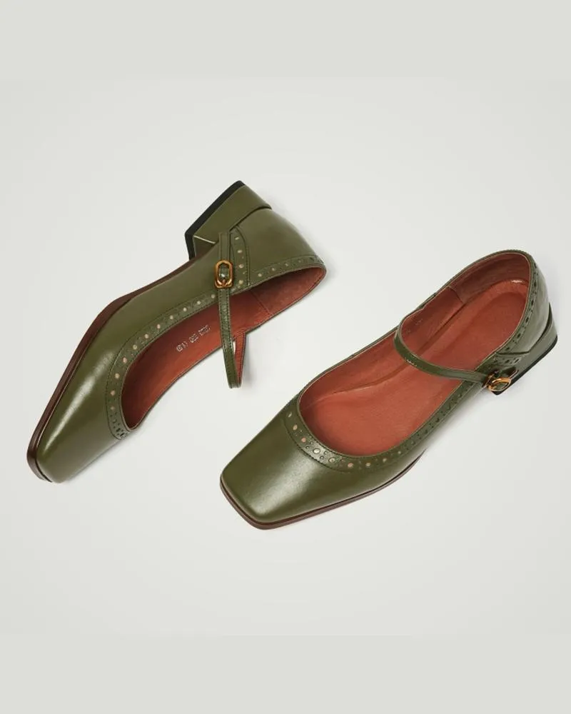 Square Toe Hollow Out Buckled Chunky Heels
