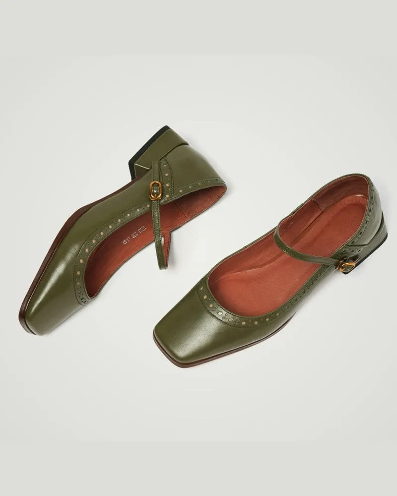 Square Toe Hollow Out Buckled Chunky Heels