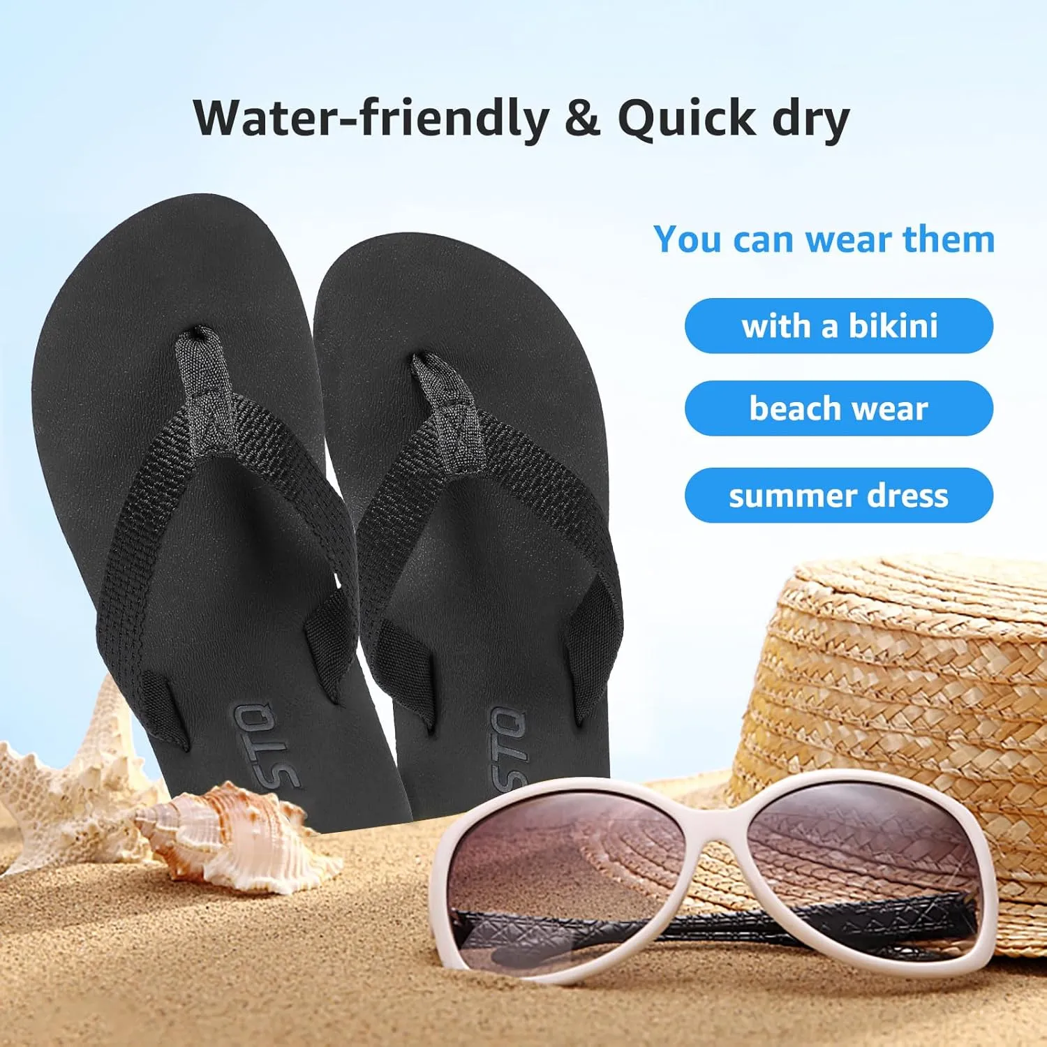 STQ Womens Quick Dry Flip FlopsArch Support Thong Sandals