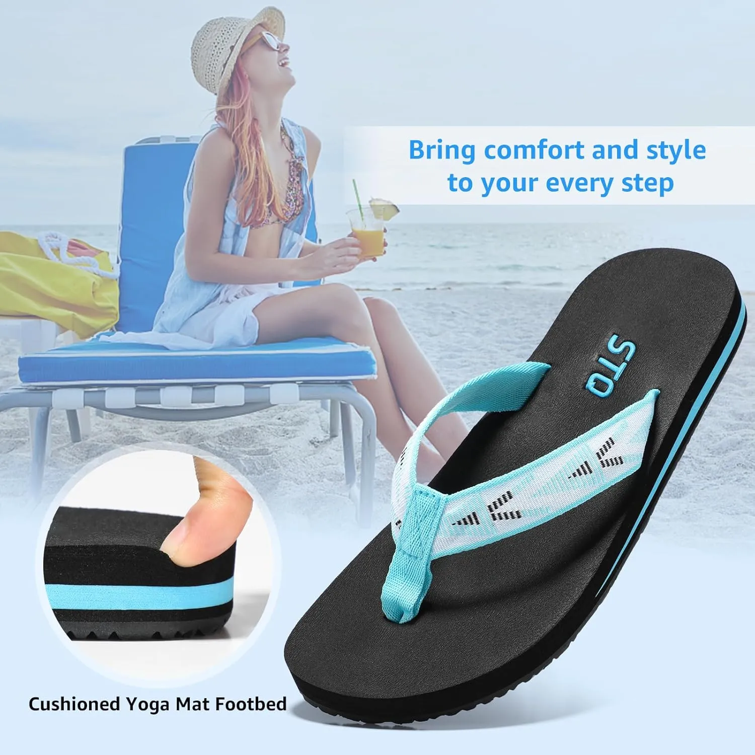 STQ Womens Quick Dry Flip FlopsArch Support Thong Sandals