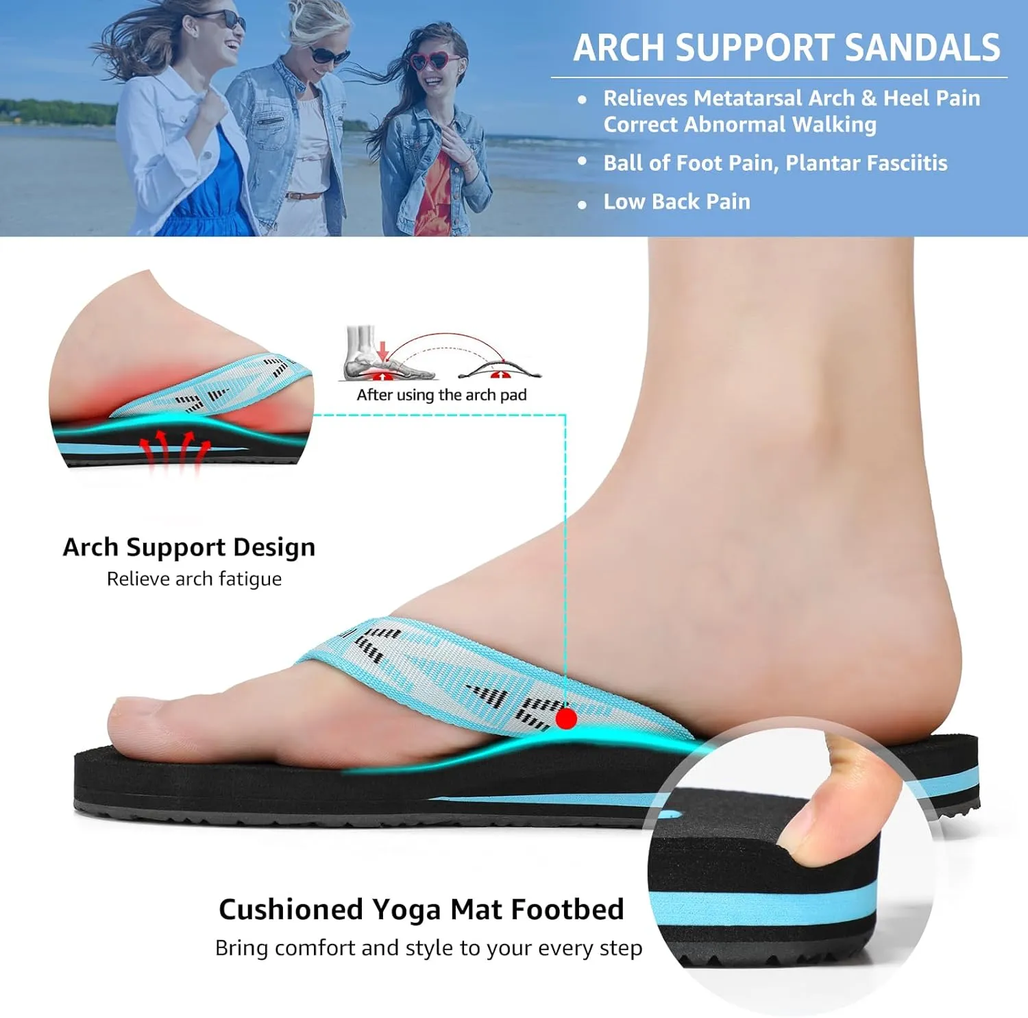 STQ Womens Quick Dry Flip FlopsArch Support Thong Sandals