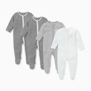 Stripey Zip-Up Sleep & Play One-Piece 4 Pack