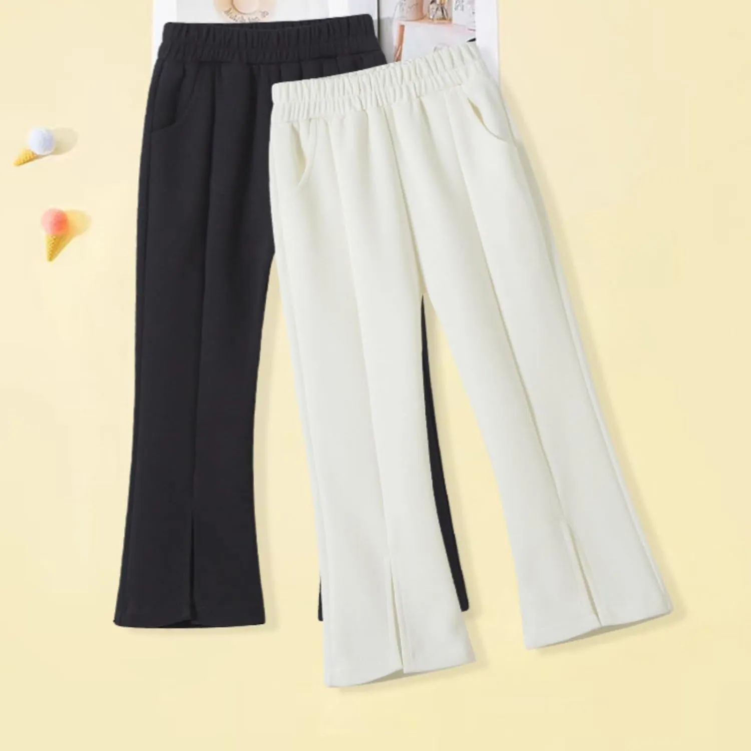 Toddler Kids Elastic Waist Bell Bottom Cotton Long High Waist Solid Stretch Yoga Trousers Slim Legging Trousers