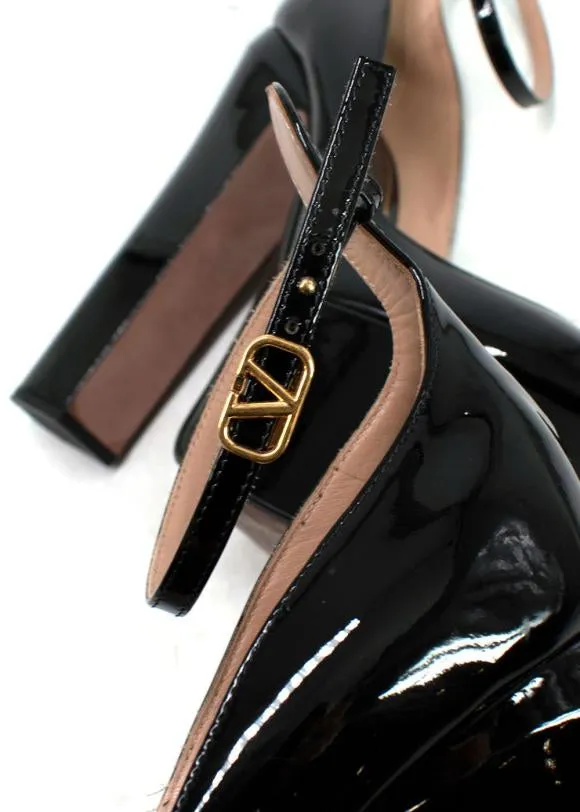 Valentino Garavani Black / gold v-logo Tan-go 155 Patent-leather Platform Pumps UK 5.5 EU 38.5 