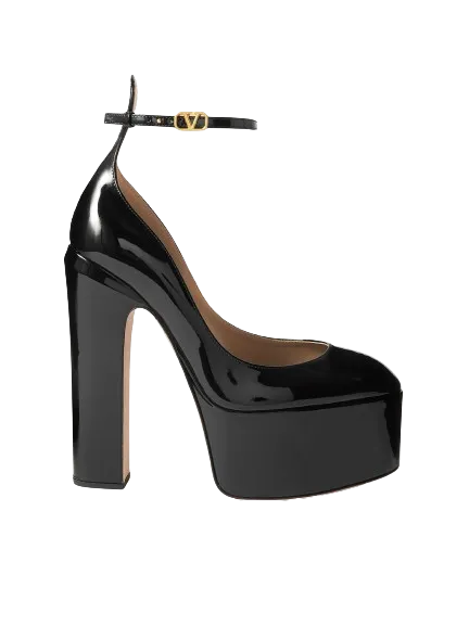 Valentino Garavani Black / gold v-logo Tan-go 155 Patent-leather Platform Pumps UK 5.5 EU 38.5 