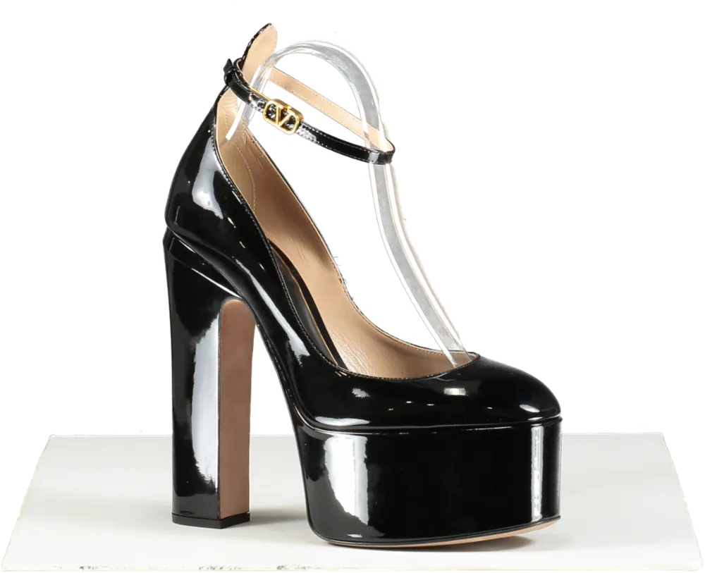 Valentino Garavani Black / gold v-logo Tan-go 155 Patent-leather Platform Pumps UK 5.5 EU 38.5 