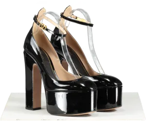 Valentino Garavani Black / gold v-logo Tan-go 155 Patent-leather Platform Pumps UK 5.5 EU 38.5 
