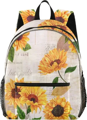 Vintage Sunflowers Backpack for Girls Boys Kids Watercolor Floral Flowers School Book Bag LED Light Strip Student Laptop Backpacks Large Waterproof College Carrying Bags Casual Durable Lightweight