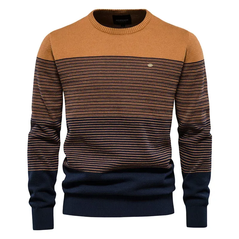 Vormvol - Meerkeurige Ronde Hals Heren Trui met Modern Streepdesign