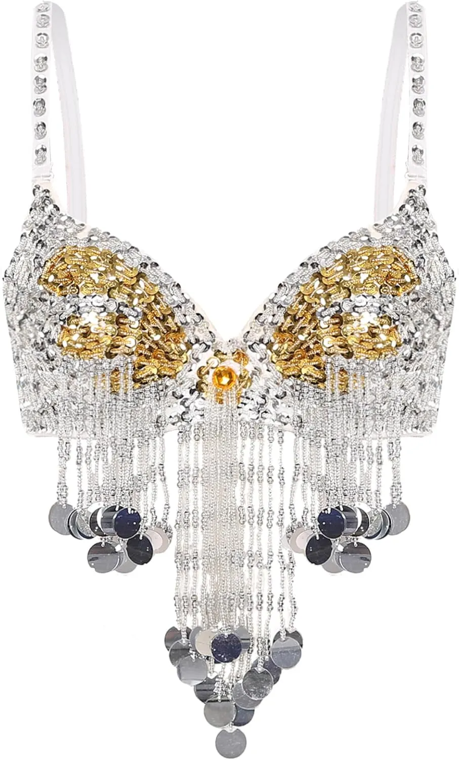 Women Belly Dance Costume Set Sequin Tassel Hip Scarf Skirt Crop Top Bra Top Bikini Top Rave Outfits