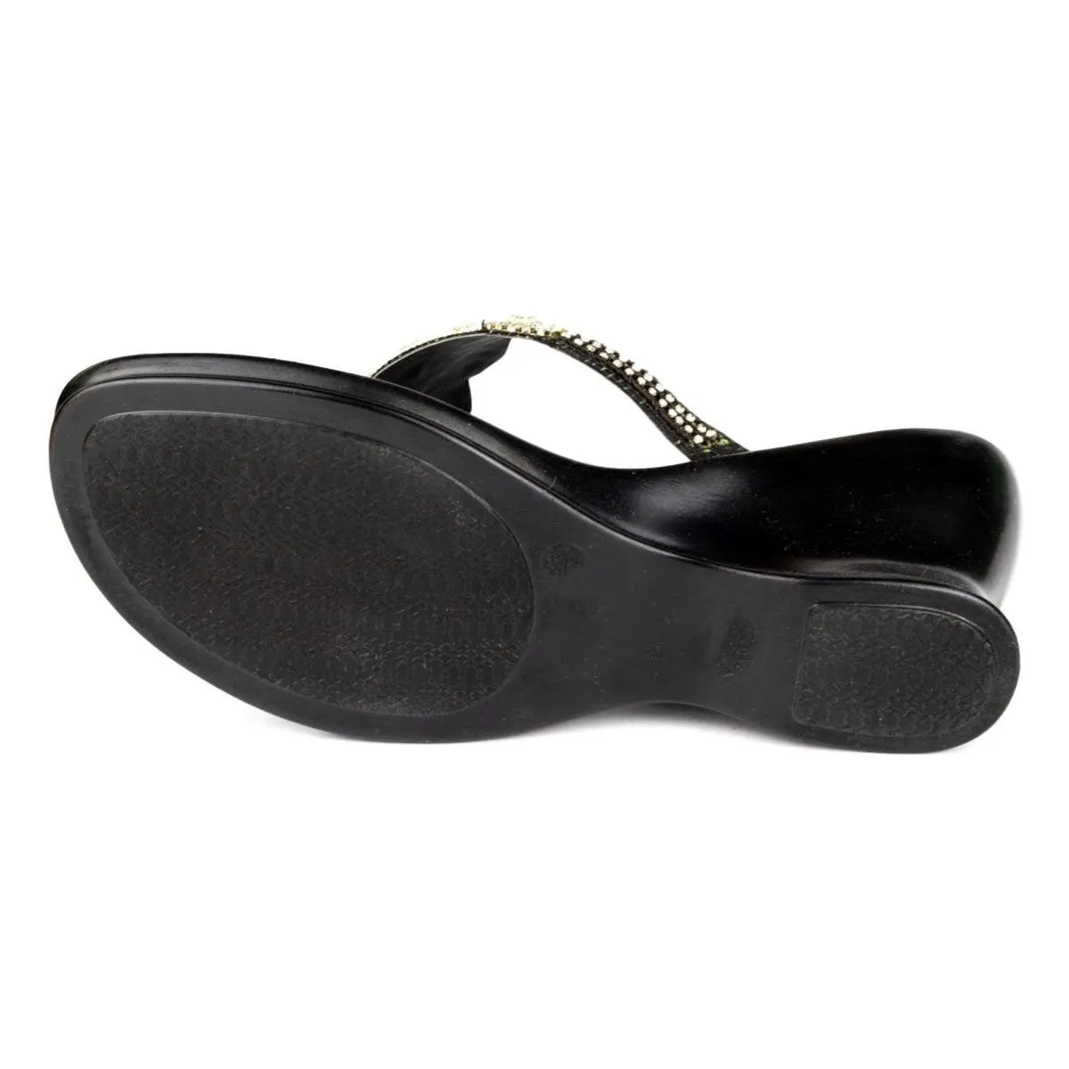 Womens Black Diamante Toe Post Wedge Sandal