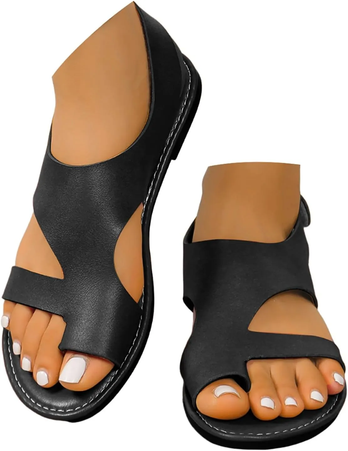 Women's Slip-On Solid Color Casual Flat Sandals Summer Comfortable Lightweight Casual Flat Shoes Fashionable Non Slip Outdoor Beach Vacation Footwear