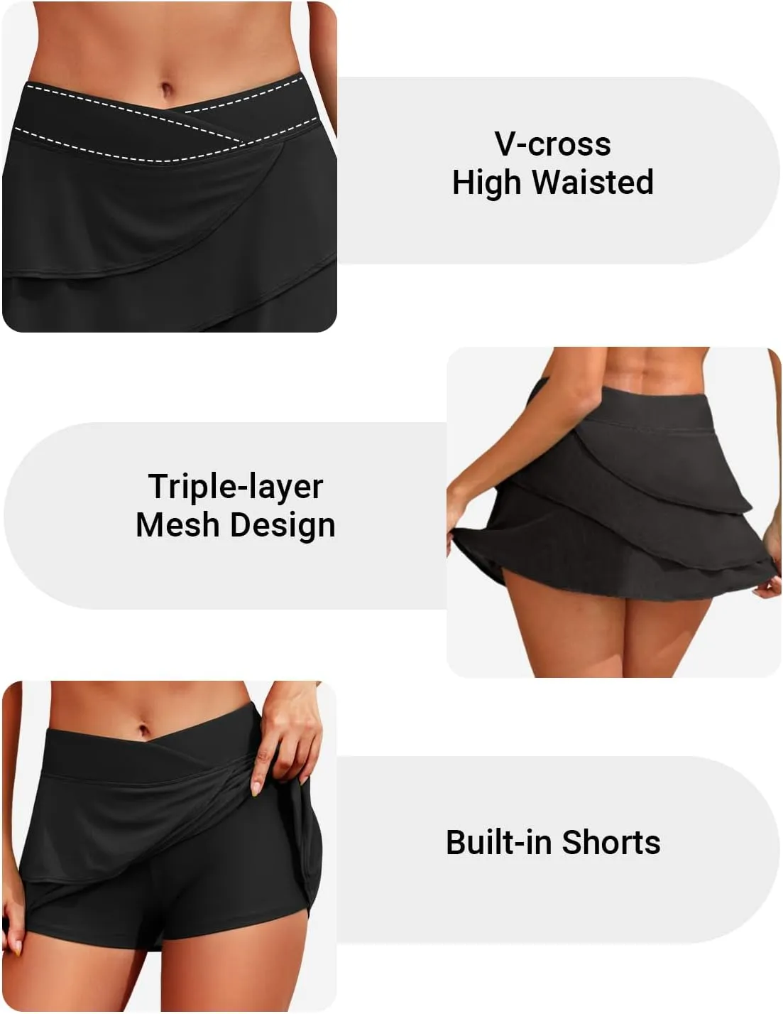 Zmart Women High Waisted Swim Skirt  V Cut Layer Ruffle Crossover Skorts Swimsuit Bathing Suit Bottoms with Shorts